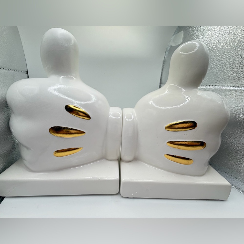 Disney White thumbs up gloves Ceramic Bookends with Gold Glove Detail